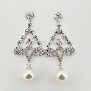 Freshwater Pearl & CZ Sterling Silver Earrings