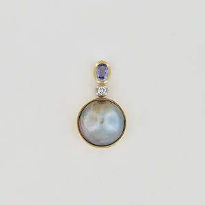 Freshwater Pearl, Diamond & Purple Sapphire 18ct Gold & Platinum Pendant