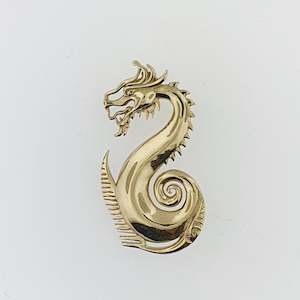 Paddling 9ct Yellow Gold Dragon Brooch / Pendant