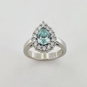 Blue Treated & White Diamond Platinum Ring