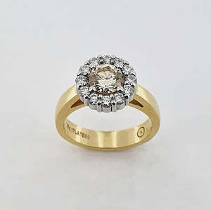 Gold smithing: Champagne & White Diamond 18ct Yellow Gold & Platinum Ring