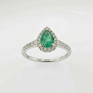 Emerald & Diamond 9ct White Gold Ring