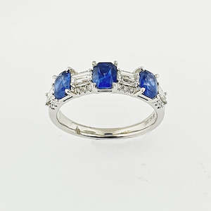 Blue Sapphire & Diamond 18ct White Gold Ring