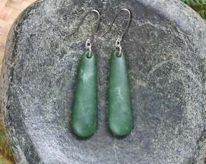 NZ Greenstone Small Roimata Earrings (AX760) Hapopo Pounamu