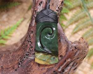 NZ Greenstone Small Toki with Koru Pendant (AX594) Kawakawa Pounamu