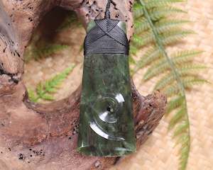 NZ Greenstone Large Toki with Koru Pendant (AM696) Rimu Pounamu