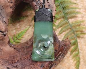 NZ Greenstone Large Toki with Koru Pendant (AX492) Inanga Pounamu