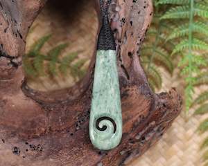 NZ Greenstone Medium Roimata with Koru Pendant (AX615) Hapopo Pounamu