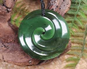 NZ Greenstone XLarge Koru Pendant (BA327) Rimu Pounamu