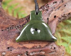 Jewellery: NZ Greenstone Shepard Dog Whistle Pendant (AZ894) Hapopo Pounamu