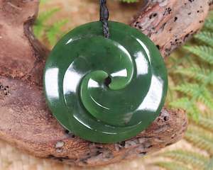 Jewellery: NZ Greenstone Large Koru Pendant (BA268) Hapopo Pounamu