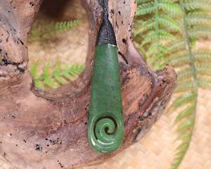 NZ Greenstone Large Roimata with Koru Pendant (BA378) Hapopo Pounamu