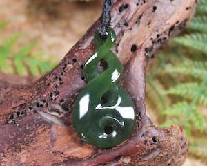 NZ Greenstone Small Koru Twist Pendant (BA673) Inanga Pounamu