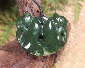 NZ Greenstone Large Pekapeka Pendant (AW744) Flower Jade Pounamu