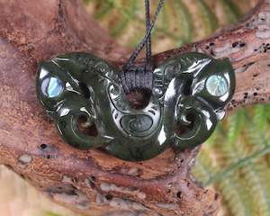 Jewellery: NZ Greenstone Medium Pekapeka Pendant (AX131) Rimu Pounamu