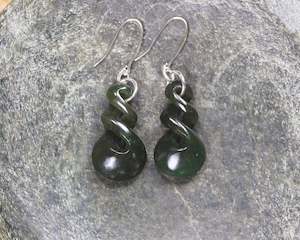 NZ Greenstone Twist Earrings (BB184) Rimu Pounamu