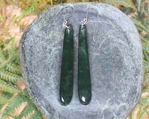 NZ Greenstone Medium Roimata Earrings (BA653) Kawakawa Pounamu