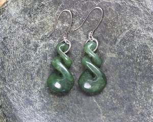 NZ Greenstone Twist Earrings (BA613) Hapopo Pounamu