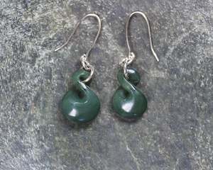 NZ Greenstone Twist Earrings (BA590) Kawakawa Pounamu