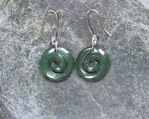 NZ Greenstone Koru Earrings (BA582) Hapopo Pounamu