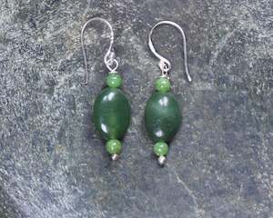 NZ Greenstone Bead Earrings (V185) Hapopo Pounamu