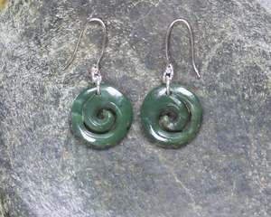 NZ Greenstone Koru Earrings (AZ909) Hapopo Pounamu