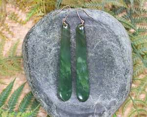 NZ Greenstone 9k Gold Large Roimata Earrings (BA054) Hapopo Pounamu