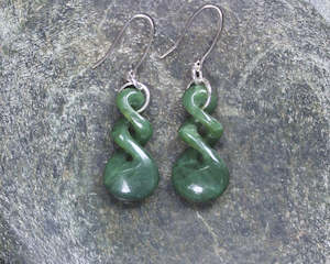 NZ Greenstone Twist Earrings (BA511) Hapopo Pounamu