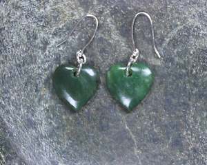 NZ Greenstone Heart Earrings (BB032) Hapopo Pounamu