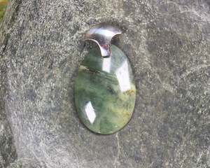 NZ Greenstone Small Sterling Silver Pendant (AE932) Flower Jade Pounamu