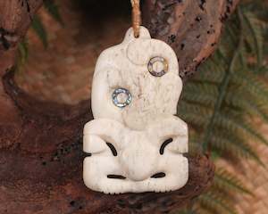 Jewellery: NZ Whale Bone Large Hei Tiki Pendant (MM034) NZ SALE ONLY