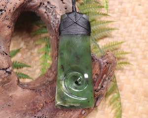 NZ Greenstone Large Toki with Koru Pendant (AX551) Hapopo Pounamu