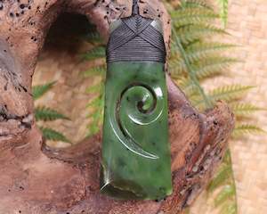 NZ Greenstone Large Toki with Koru Pendant (AX556) Hapopo Pounamu