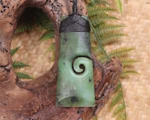 NZ Greenstone Large Toki with Koru Pendant (BA017) Hapopo Pounamu