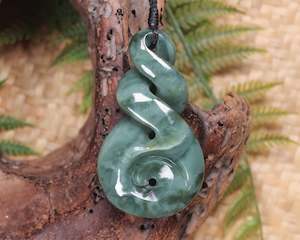 NZ Greenstone Large Koru Twist Pendant (BA732) Inanga Pounamu