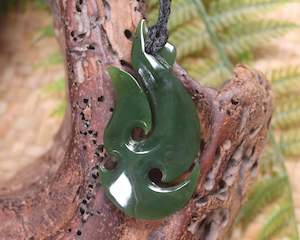 NZ Greenstone Medium Hei Matau Pendant (BA847) Inanga Pounamu