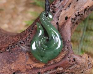 NZ Greenstone Small Hei Matau Pendant (AX114) Kawakawa Pounamu