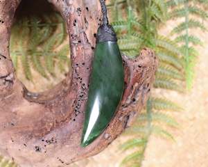 NZ Greenstone Large Niho Taniwha Tooth Pendant (AT249) Hapopo Pounamu