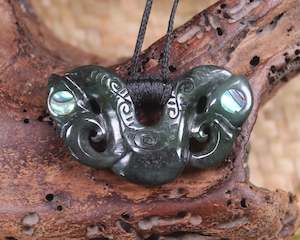 Jewellery: NZ Greenstone Small Pekapeka Pendant (AX135) Rimu Pounamu