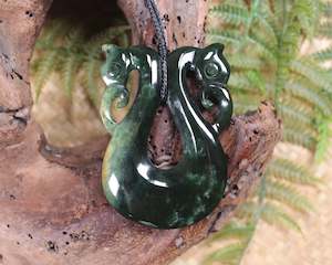 NZ Greenstone Large Pekapeka Pendant (AM151) Flower Jade Pounamu