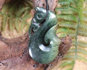 NZ Greenstone Large Manaia Pendant (AW432) Flower Jade Pounamu