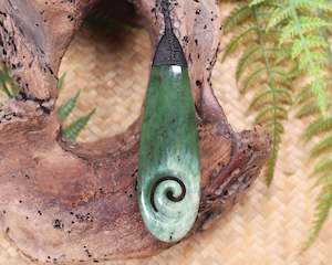 NZ Greenstone Large Roimata with Koru Pendant (AX738) Hapopo Pounamu