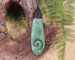 NZ Greenstone Large Roimata with Koru Pendant (AW467) Hapopo Pounamu