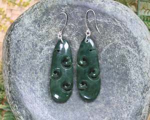 NZ Greenstone Small Roimata with Koru Earrings (AZ978) Kawakawa Pounamu