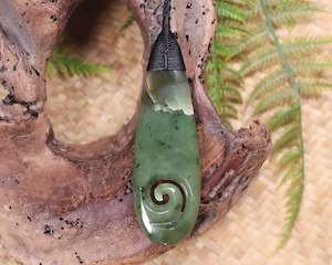 NZ Greenstone Large Roimata with Koru Pendant (AX739) Hapopo Pounamu