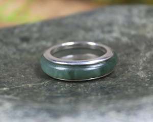 NZ Greenstone Sterling Silver Ring S7 (AZ851) Hapopo Pounamu