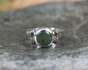 NZ Greenstone Sterling Silver Ring S7 (AW696) Hapopo Pounamu