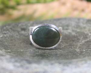 NZ Greenstone Sterling Silver Ring S7 (AX248) Inanga Pounamu