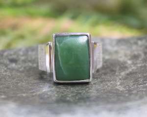 NZ Greenstone Sterling Silver Ring S12 (AX889) Hapopo Pounamu