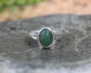 NZ Greenstone Faceted Sterling Silver Ring S7 (AW698) Hapopo Pounamu